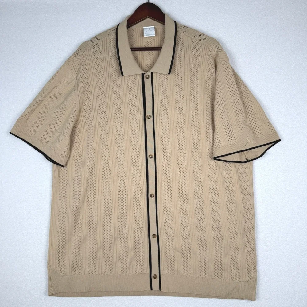 Jordan Sport Knit Button Up Shirt Mens 2XL Tan Pointelle Golf S/S HV1157-248
